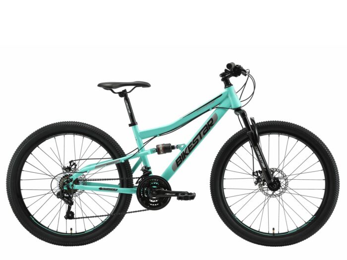 Bikestar Fully MTB Staal Medium 26 Inch 21 Speed Mintgroen