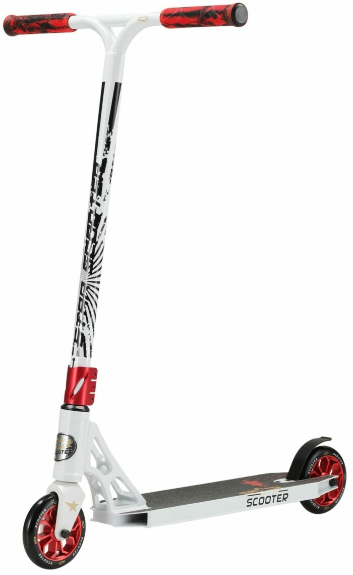STAR SCOOTER Freestyle Jump alu stuntstep, 120mm Pro Trick Roller, wit rood