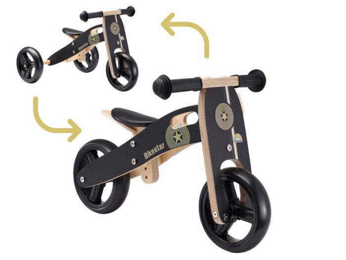 Bikestar mini loopfiets 2 in 1, hout, 7 inch, zwart