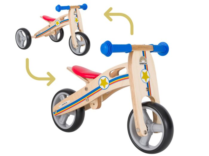 Bikestar mini loopfiets 2 in 1, hout, 7 inch, blauw