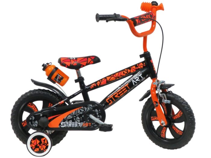 Street Art 12 inch kinderfiets zwart oranje TK