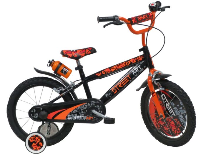 Street Art 16 inch kinderfiets zwart oranje