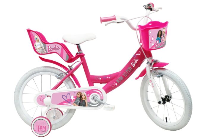 16 inch Barbie fiets met luchtbanden, poppenzitje en mandje